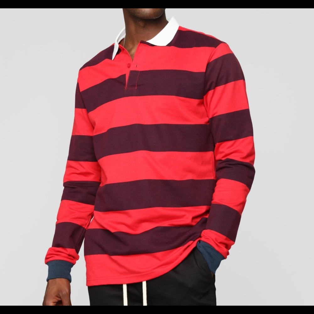 The Rugby Long Sleeve Polo - Red/Combo